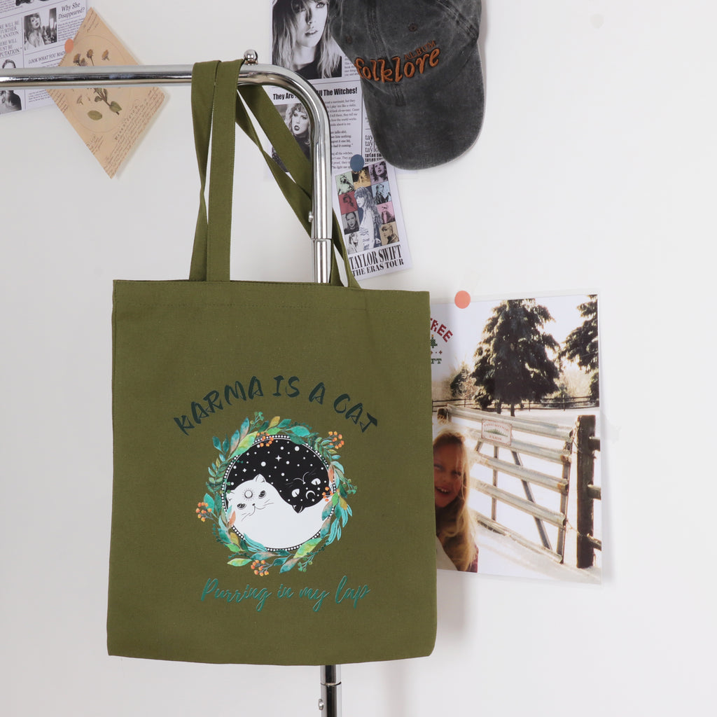 Midnights Karma Is A Cat Canvas Green Bag